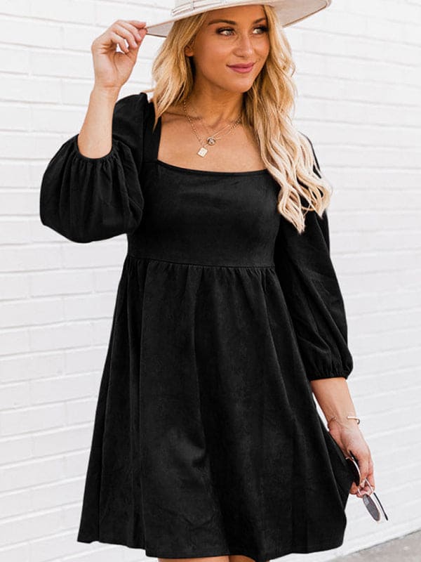 Women's high-waisted loose long-sleeved A-hem dress