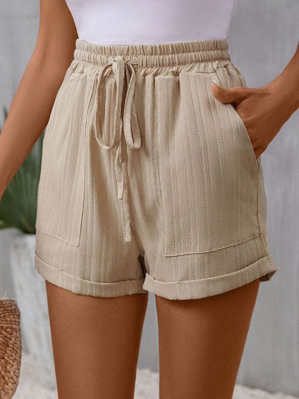 New style lace-up casual pants with elastic waist and loose wide-leg shorts