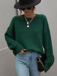 Women's Long Sleeve Thick Knitted Round Neck Twist Rope Top Sweater