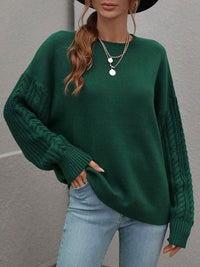 Women's Long Sleeve Thick Knitted Round Neck Twist Rope Top Sweater