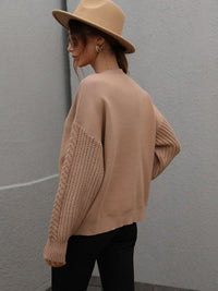 Women's Long Sleeve Thick Knitted Round Neck Twist Rope Top Sweater