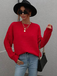 Women's Long Sleeve Thick Knitted Round Neck Twist Rope Top Sweater