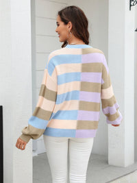 Women's patchwork striped contrasting crew neck sweater pullover