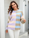 Women's patchwork striped contrasting crew neck sweater pullover