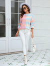 Women's patchwork striped contrasting crew neck sweater pullover