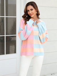 Women's patchwork striped contrasting crew neck sweater pullover