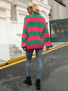 Women's patchwork striped round neck casual knitted sweater