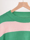 Women's patchwork striped round neck casual knitted sweater