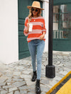 Women's patchwork striped round neck casual knitted sweater