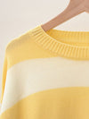 Women's patchwork striped round neck casual knitted sweater