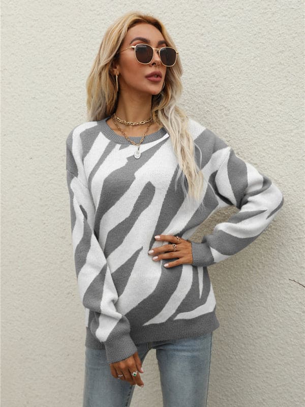 Women's Striped Fashionable Knitted Pullover Sweater