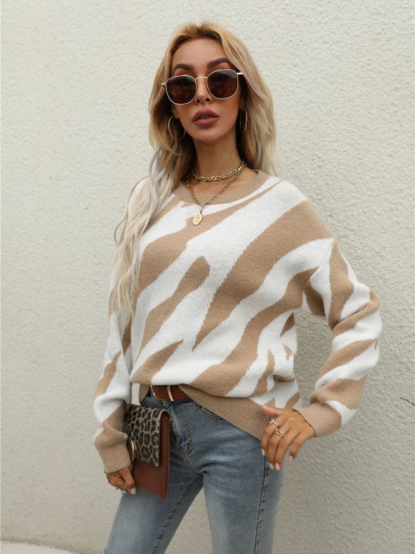 Women's Striped Fashionable Knitted Pullover Sweater