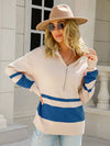 Women's striped zipper stand collar pullover sweater