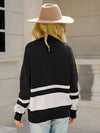 Women's striped zipper stand collar pullover sweater