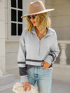 Women's striped zipper stand collar pullover sweater