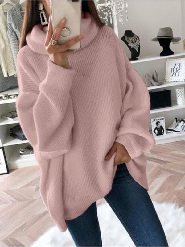 Women's casual loose solid color turtleneck sweater