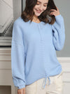 Women's long sleeve loose V-neck drawstring pullover sweater