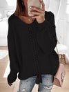 Women's long sleeve loose V-neck drawstring pullover sweater