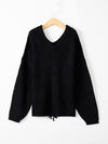 Women's long sleeve loose V-neck drawstring pullover sweater