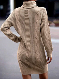 Women's Mid-Length Turtleneck Long Sleeve Sweater Dress