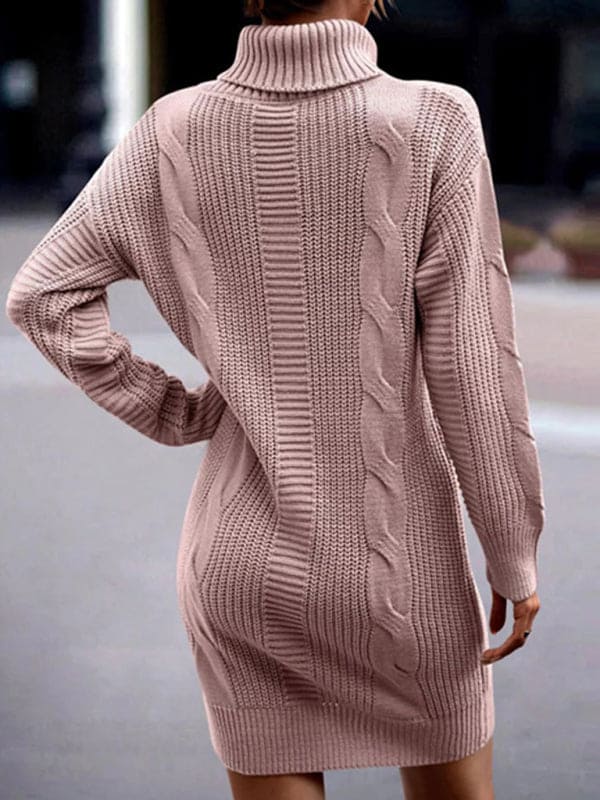 Women's Mid-Length Turtleneck Long Sleeve Sweater Dress