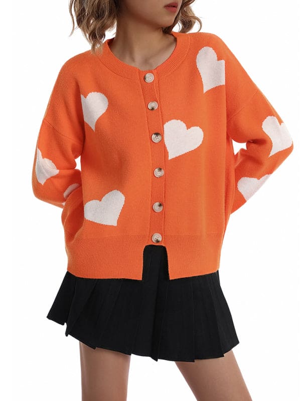 Women's knitted sweater single breasted love sweater cardigan