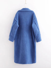 Women's warm loose lambswool coat teddy fur lapel long woolen coat