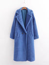 Women's warm loose lambswool coat teddy fur lapel long woolen coat