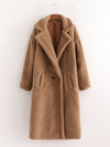 Women's warm loose lambswool coat teddy fur lapel long woolen coat