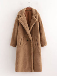 Women's warm loose lambswool coat teddy fur lapel long woolen coat