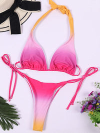 Ladies new backless sexy gradient bikini