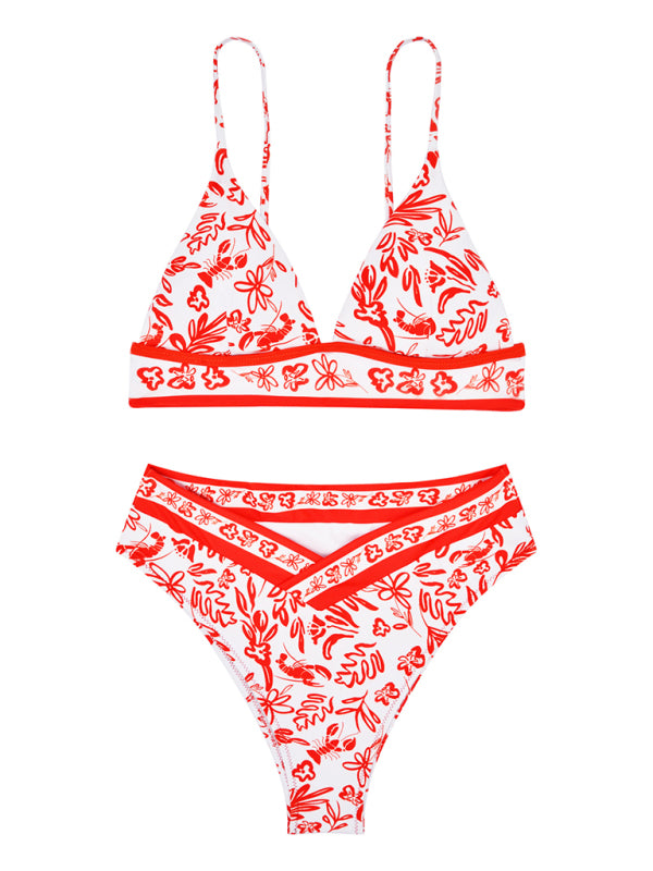 Ladies new orange printed split swimsuit