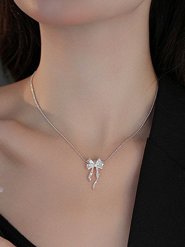 Women's New Sterling Silver Bow Ribbon Versatile Necklace