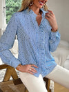 Women's elegant commuter striped long-sleeved blouse