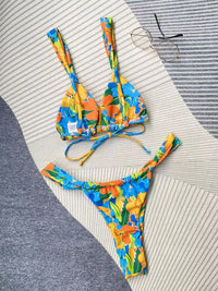 Women's fashion new printed strappy split bikini