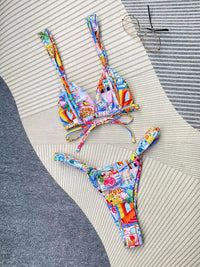 Women's fashion new printed strappy split bikini