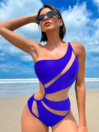 New solid color hollow mesh sexy bikini one-piece swimsuit