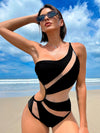 New solid color hollow mesh sexy bikini one-piece swimsuit