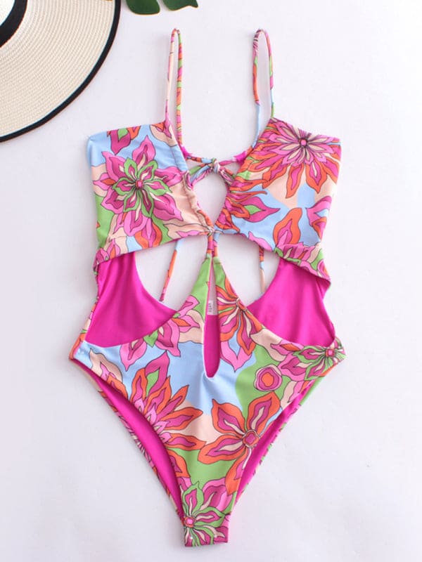 New printed reversible lace-up one-piece swimsuit