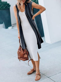 New solid color fashionable casual mid-length cardigan vest