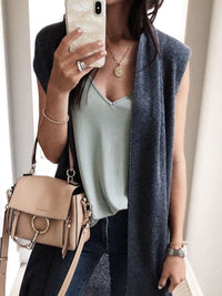 New solid color fashionable casual mid-length cardigan vest