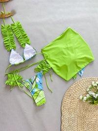 Women's new three-piece bikini ruffled edge split swimsuit