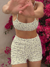 New women's printed pullover midriff-baring vest low-waist hip-hugging shorts set