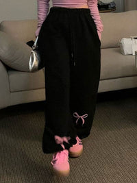 New women's bow printed velvet thickened sweatpants