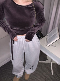 New women's bow printed velvet thickened sweatpants