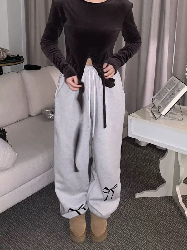 New women's bow printed velvet thickened sweatpants