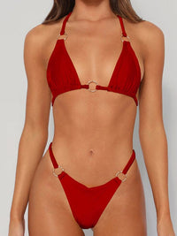 Women's metal ring beach strap suspender sexy two-piece bikini