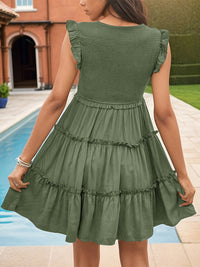 New solid color v-neck ruffle dress