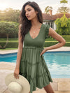 New solid color v-neck ruffle dress