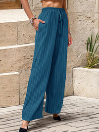 Women's New Casual Pleated Textured Elastic Straight Pants